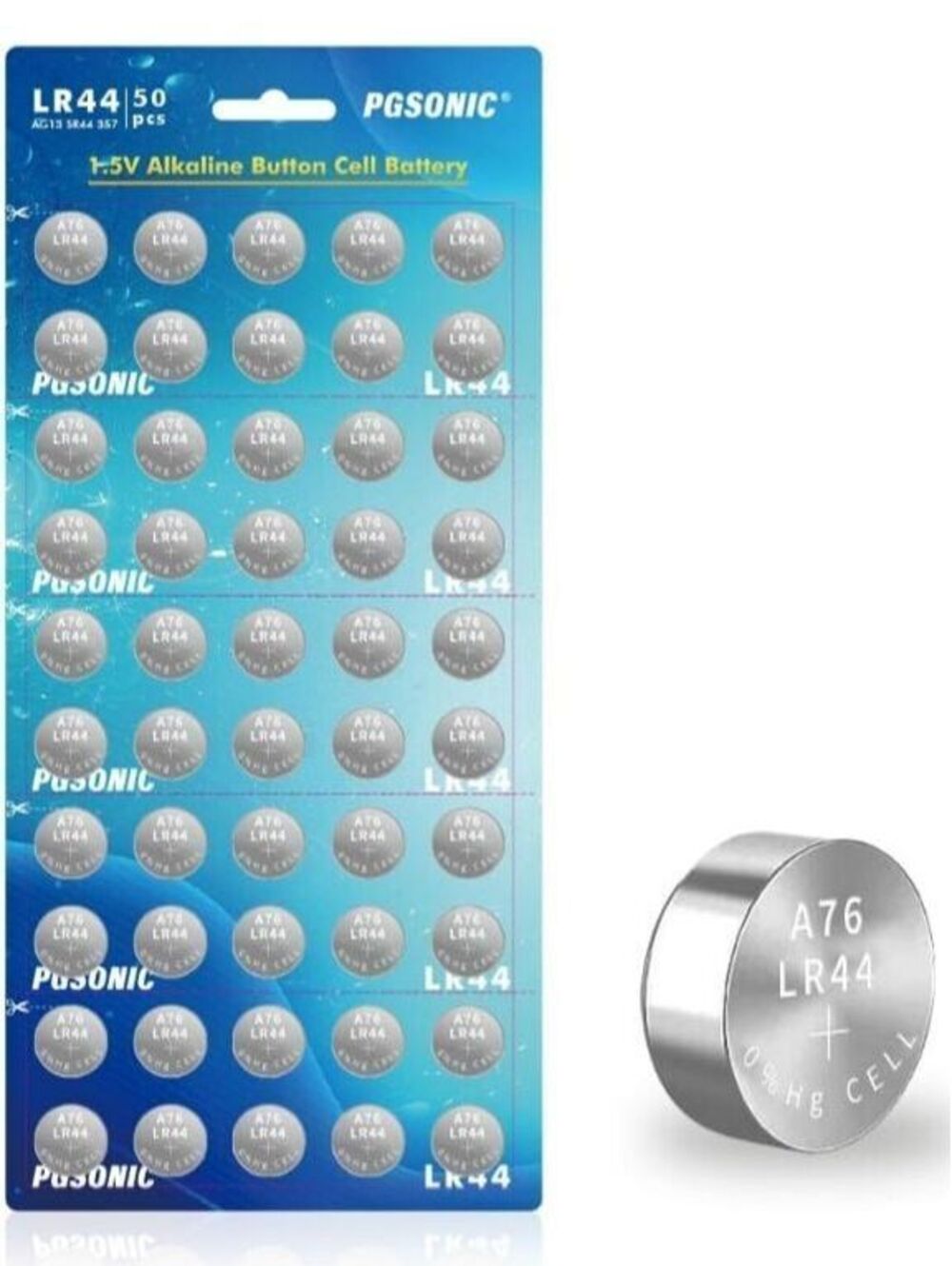 50 Pack LR44 Batteries, 1.5 Volt Alkaline Button Cell Batteries - New!